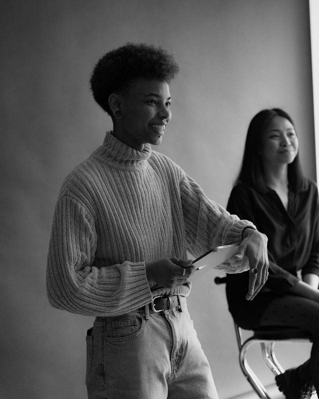 Two adults sharing a conversation.